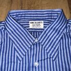 Vintage 60s 70s Mens Shirt Disco Blue Striped Midcentury French Cuffs Mens Large
