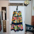 Time and Tru Tiered Maxi Skirt Women Size M (8-10) Multicolor Tropical Lace Trim