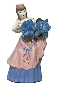 New ListingVintage WEIL WARE California Pottery Girl Lady with Pink Bow in Hair Blue Dress