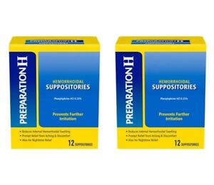 Pack Of 2 - Preparation H Hemorrhoid Suppositories 12 Count Each  Exp 05/25