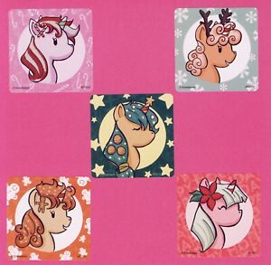 15 Chibi Holiday Unicorn Large Stickers - Party Favors - Rewards - Christmas