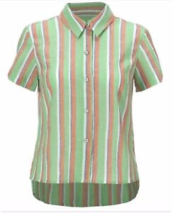 Cabi Women's Medium Green Striped Camp Top Shirt Spring 2022 Style #6201