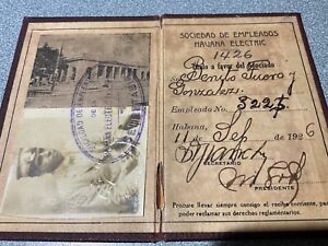 Cuba Cuban 1926 ID Card Wallet Booklet  HAVANA ELECTRIC EMPLOYEE NAMED W/ PHOTO