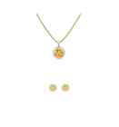 18K Yellow Gold 4ct Halo Citrine Round 18 Inch Necklace And Halo Earrings Plated