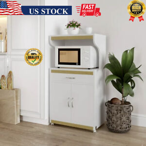 Microwave Stand Rolling Storage Cart w/ Drawer & Doors Pantry Cabinet Kitchen US