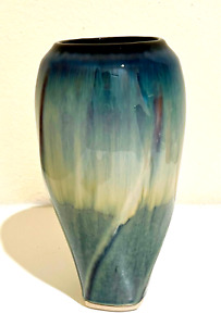 New ListingBill Campbell Studio Art Pottery 9” Flambeaux Drip Glaze Twist Vase ~ Signed