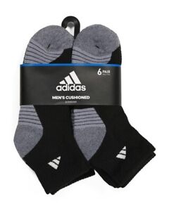 Adidas Mens Athletic Cushioned Quarter Socks Black Gray 6 Pack Size 6-12