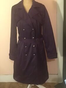 Mossimo Purple Trench Dress Coat Tie Belt Women’s Size Medium Jacket EUC