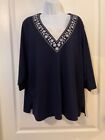C.D. Daniels Womens Top 3/4 Sleeve Embroidered V-Neckline Size 2X -B23