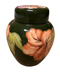 Vintage Moorcroft Pottery Dark Green Hibiscus Flower Ginger Jar