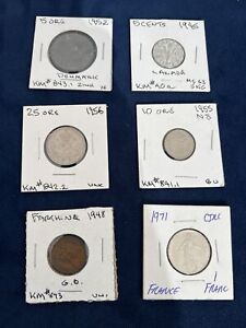 New ListingForeign Coin lot 1945-1971 Six 6 Pc GB, France, Denmark