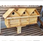 3 Room Log Cabin wood wooden shingled roof Birdhouse bird/tree house natural