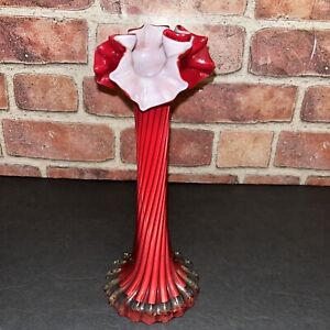 New ListingVTG Murano Style Jack in the Pulpit Vase 18in.Red&White Glassware