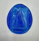 Vtg Pressed Art Glass Cobalt Blue Sailboat Suncatcher Medallion Ornament