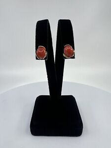 Red Coral & Gold Tone Sterling Silver Vintage Stud Earrings