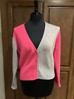 Brodie Cashmere Large Women’s L Cardigan Sweater Hot Pink Gray Grey Buttons