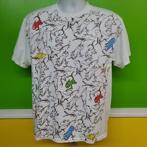 Vintage Dr Seuss Shirt Men's Large White One Fish Two Fish Red Blue All Over Y2K