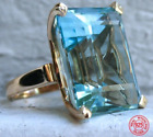 925 Sterling Silver Ring Aquamarine Vintage Jewelry Gemstone Big Size Women's