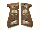 --Walnut Punisher Beretta 92fs Grips Checkered Engraved Textured #2