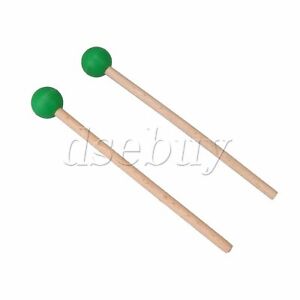 2Pieces Percussion Green Mallets Rubber Head Drum Sticks with Wooden Handle