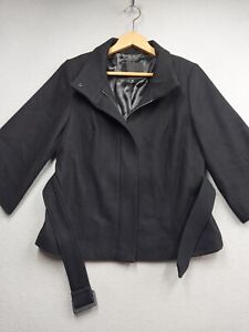 Mossimo Wool Blend Jacket Women's Size Medium Black Belted Lined Full Zip Coat