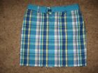 Chaps Golf Type Skirt with Belt Size 4 Misses Turquoise Plaid Royal Blue Wht Yel