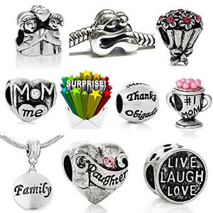 Mothers Day Bulk Charm Beads for Snake Chain Charm Bracelet Compatible with Euro