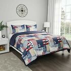 Patchwork Nautical Americana Quilted Blanket Colorful Bedspread Twin Queen King