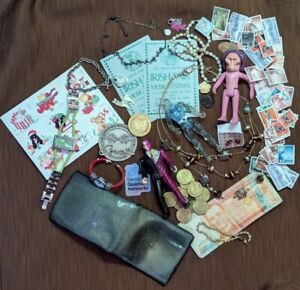 Junk drawer: Real Stingray Skin, Japanese Stamps, Jewelry, Tokens, Toys, More