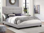 Full Size Bed Frame with Headboard Gray Upholstered Panel Platform Cama NEW