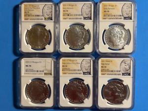 2021 Morgan Peace Silver Dollar MS-70 - 6 Coin FULL Set 100th Anniversary
