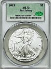 2023 AMERICAN SILVER EAGLE CAC MS70 FIRST DELIVERY 1OZ .999 COIN GREEN LABEL