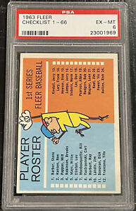 1963 Fleer CHECKLIST PSA 6 EX-MT #1-66 CLEAN Unchecked Unmarked Original Card