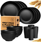 Teivio 16-Piece Kitchen Plastic Wheat Straw Dinnerware Set, Service for 4, Cups,