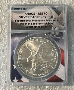 2021 (S) Silver Eagle Coin Type 2 ANACS MS70 Flag SF Mint Supplemental Prod