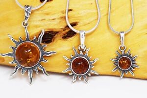 Sun necklace 925 Sterling Silver Sun Pendant Amber jewelry Sun pendant necklace