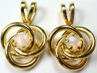 2 Vintage 14K Gold Filled Round Glass Opal Drop Dangle Earring Charms Pendants