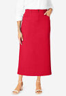 Jessica London Women's Plus Size Classic Cotton Denim Midi Skirt Pockets Long