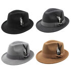 Classic Fedora Hats for Men Women Short Brim Felt Feather Hat Panama Dress Hat