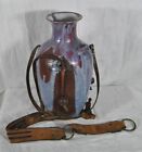 New ListingCeramic Art Pottery Hanging Blue Jug with Large Leather Strap Signed Robson 71