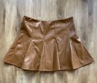 French Kiss Pleated Faux Leather Brown Flared Mini Skirt Size Large