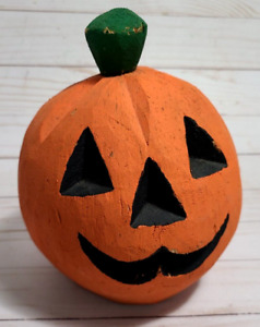 Vtg Carved Coconut Shell Jack O Lantern Pumpkin Halloween Decoration Folk Art