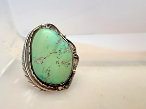 Old Pawn Native Green Turquoise Sterling Silver Big Ring Size 10.75