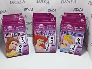 Lot of 3 Disney Princess Learning Flash Cards, Addition, Subtraction, Multiplic