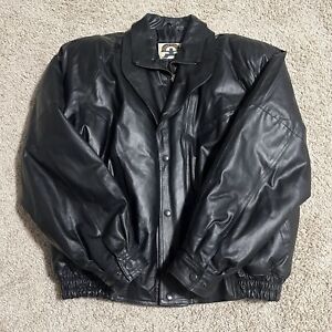 Vintage Phase 2 Leather Jacket Double Collar Black Bomber Genuine Leather Padded