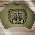 5X - PLUS SIZE - Distressed Skeleton Rib Cage Sweater Halloween - Olive Green
