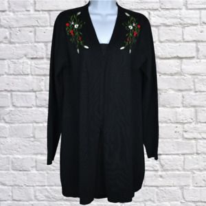 Retro open style cardigan sweater w/ floral embroidery by Esperanza Jr sz xlarge