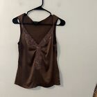Y2K Bebe chocolate brown stretchy silk lace detail v neck tank top size small