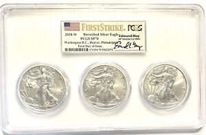 2018 W BURNISHED SILVER EAGLE PCGS SP70 FLAG FIRST DAY OF ISSUE FDI LABEL