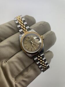 1985 Rolex Date Ladies 26mm Automatic Jubilee Steel 18K Gold Watch 69173 B+P